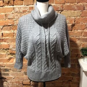 KAISELY WOMENS MEDIUM CHUNKY COWL TURTLE NECK CABLE KNIT SWEATER WOOL BLEND GRAY